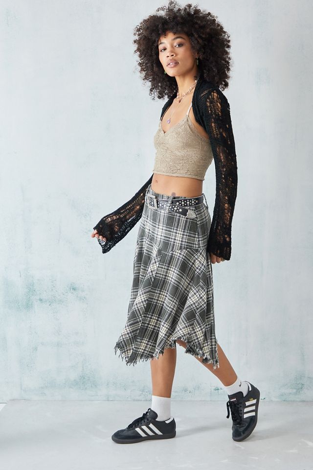 UO Falda Midi Incómoda de Panel Vasco a Cuadros Gris #1
