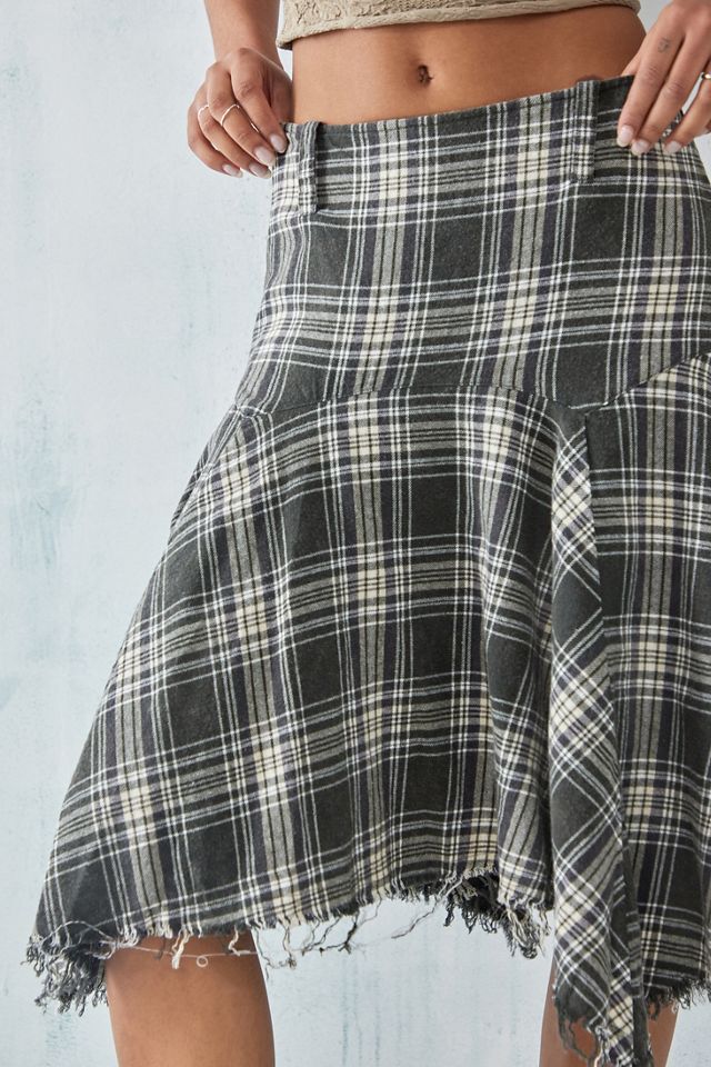 UO Falda Midi Incómoda de Panel Vasco a Cuadros Gris #3
