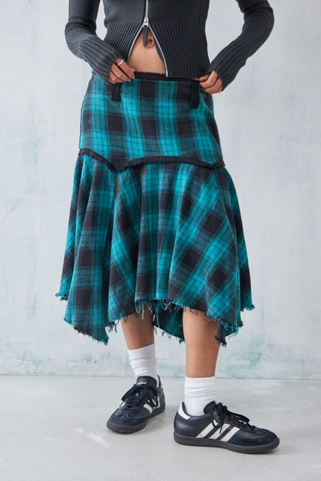 Light blue plaid outlet midi skirt