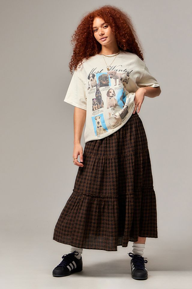 UO Ceilia Check Tiered Midi Skirt #1