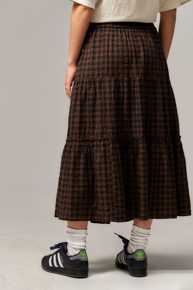 UO Ceilia Check Tiered Midi Skirt #2