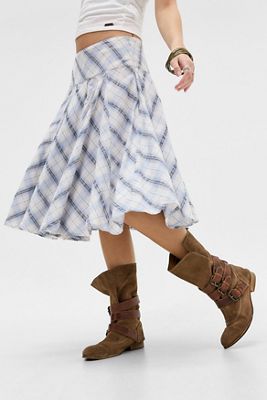 UO Olga Check Voile Midi Skirt