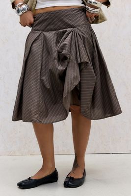 UO Brown Olga Stripe Hitched Midi Skirt
