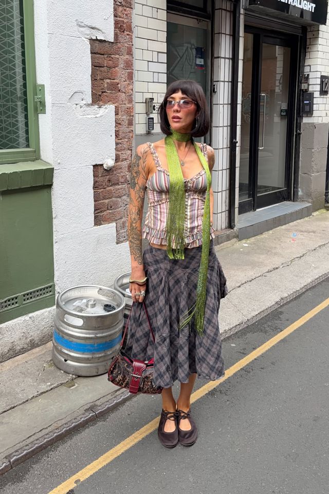 UO Olga Check Hitched Midi Skirt #1