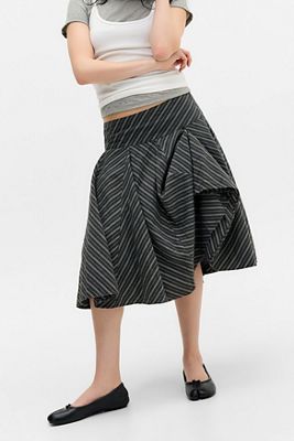 UO Olga Stripe Hitched Midi Skirt