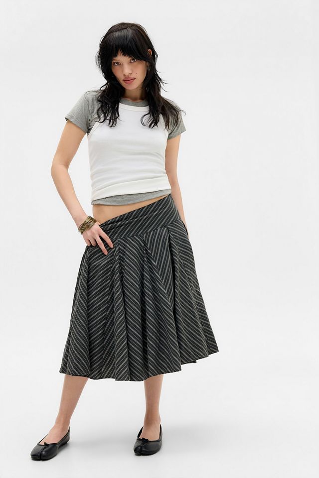 UO Olga Stripe Hitched Midi Skirt #1