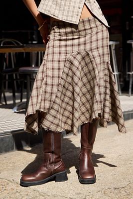 UO Olra Check Godet Hanky Midi Skirt