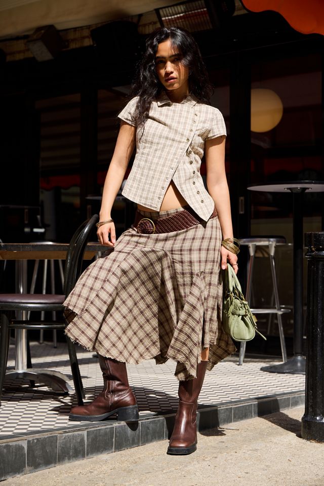UO Olra Check Godet Hanky Midi Skirt #1