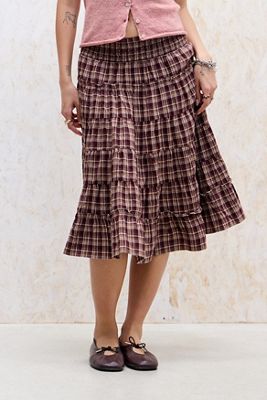 Kimchi Blue Ella Check Prairie Midi Skirt