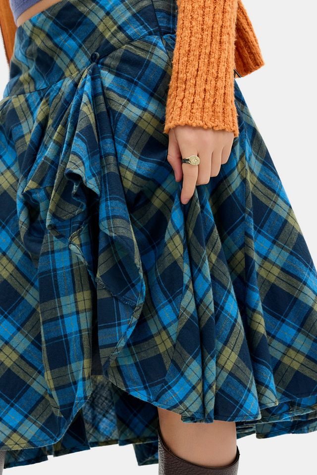 UO Blue Check Olga Hitched Midi Skirt #2