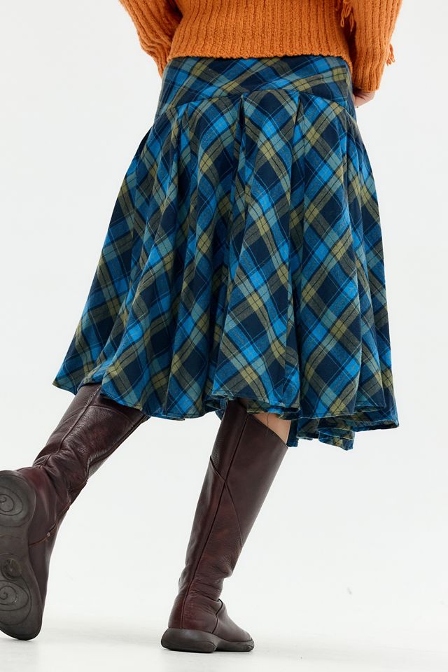 UO Blue Check Olga Hitched Midi Skirt #3