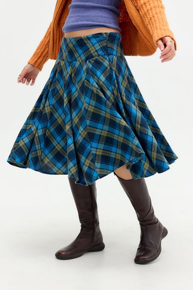 UO Blue Check Olga Hitched Midi Skirt #4