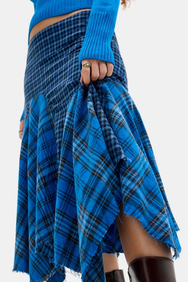 UO Blue Orla Mixed Check Midi Skirt #2
