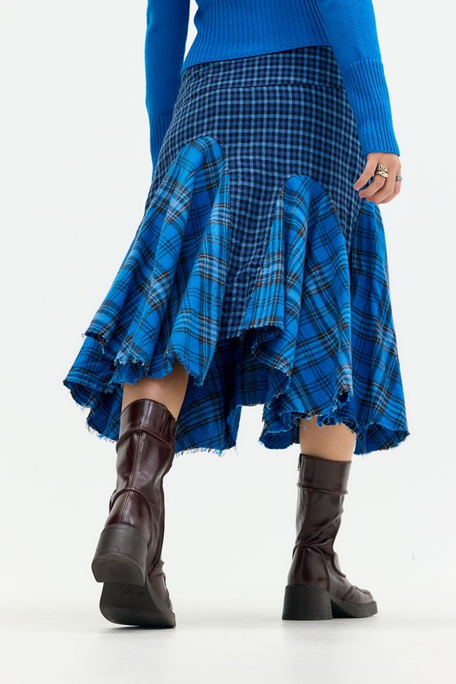 UO Blue Orla Mixed Check Midi Skirt #3
