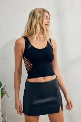 UO Black Notched Mini Skirt - Black L at Urban Outfitters