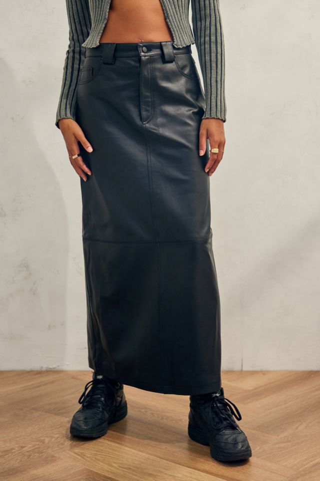 Long black leather skirt sale