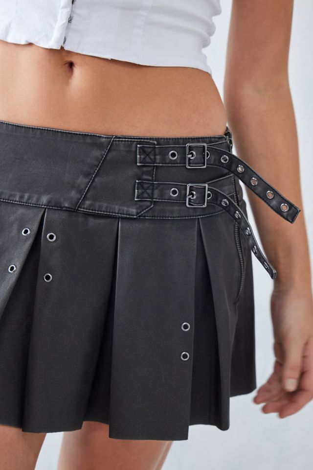 UO Faux Leather Eyelet Belt Kilt