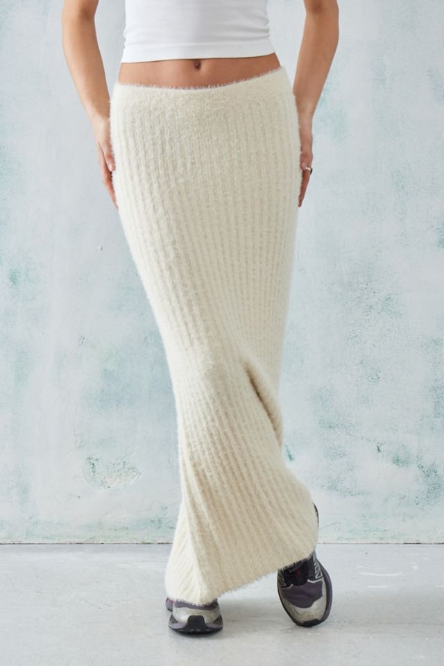 UO Ecru Eyelash Knit Column Maxi Skirt