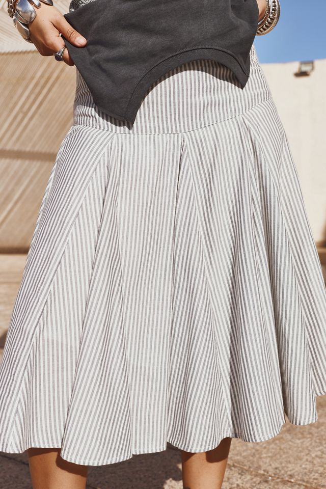 UO Olga Stripe Godet Midi Skirt #2