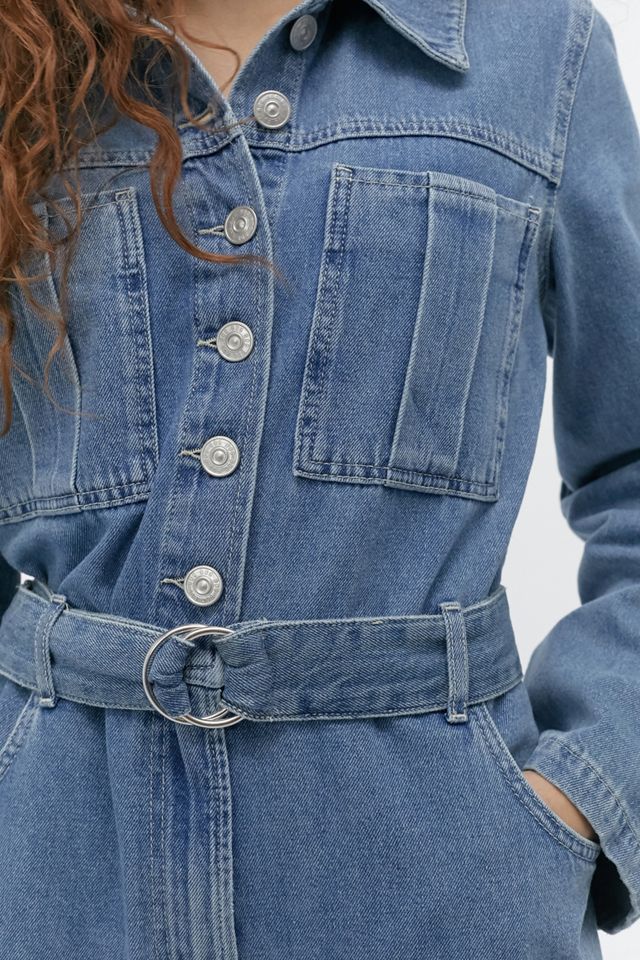 BDG – Jeans-Workwear-Overall in Blau mit Gurt und Knopfleiste #1