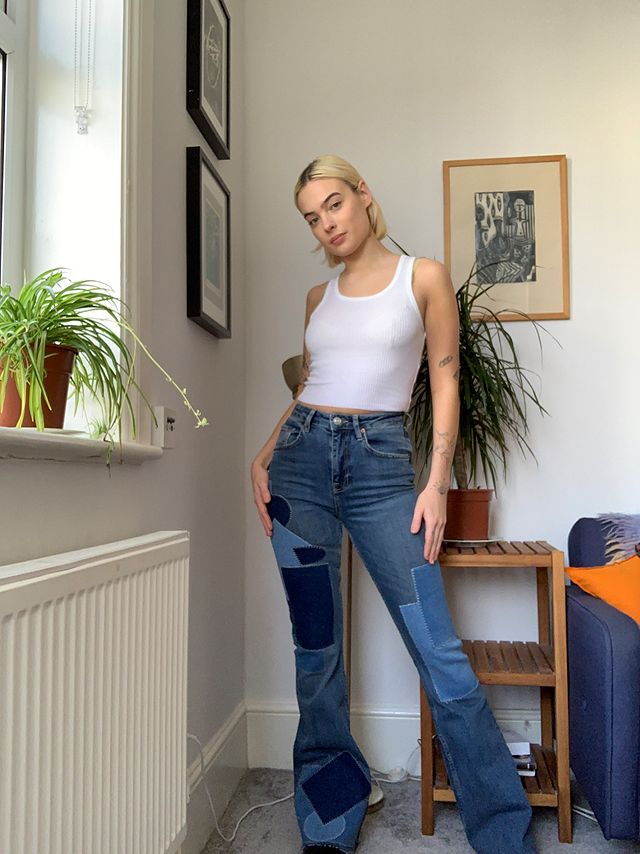 Patchwork Denim Flared Trousers Patchwork Denim Flared Trousers