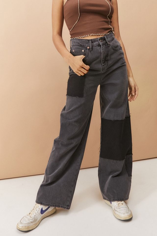 BDG Washed Black Patchwork Wide-Leg Puddle Jeans #1