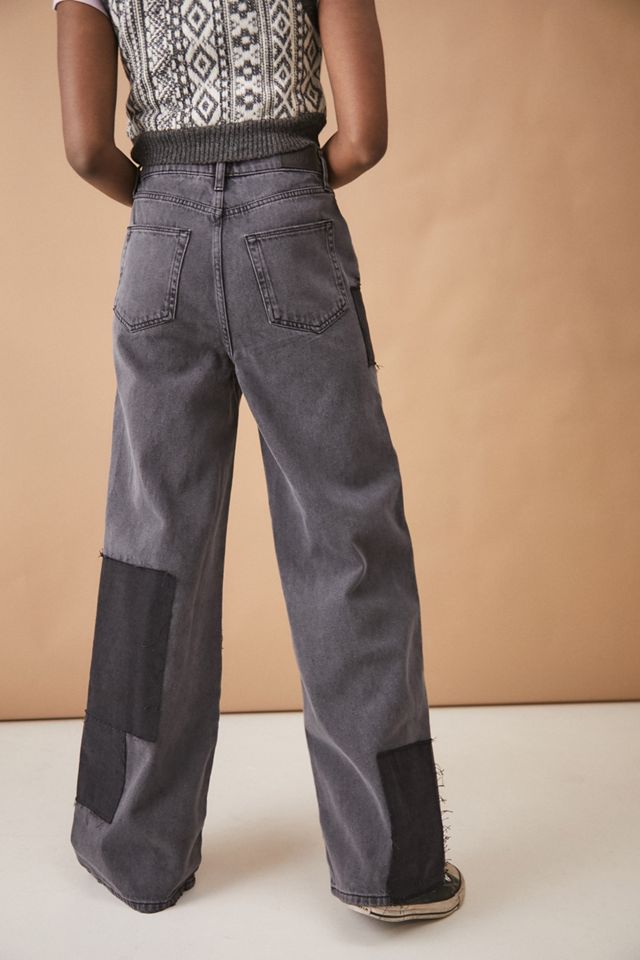 BDG Washed Charcoal Patchwork Wide-Leg Puddle Jeans #1