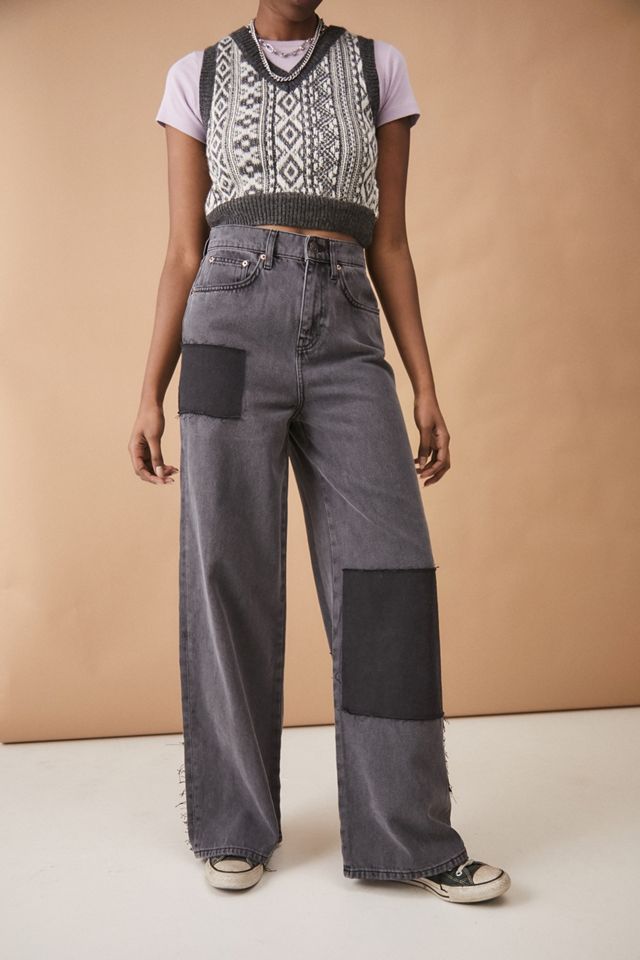 BDG Washed Charcoal Patchwork Wide-Leg Puddle Jeans #2