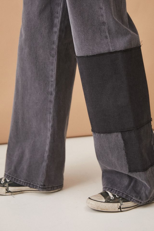 BDG Washed Charcoal Patchwork Wide-Leg Puddle Jeans #3