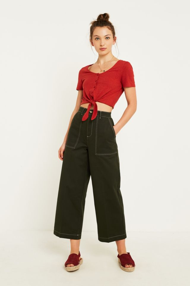 BDG Green Contrast Workwear Carpenter Culottes | Urban Outfitters UK