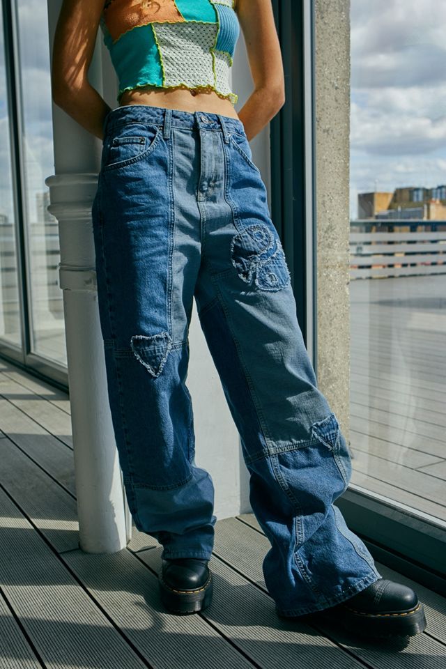 BDG Peace Patchwork Wide-Leg Puddle Jeans #1