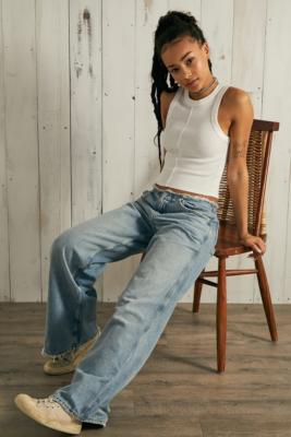 BDG Bleached Denim Low Rise Raw-Cut Puddle Jeans | Urban Outfitters UK