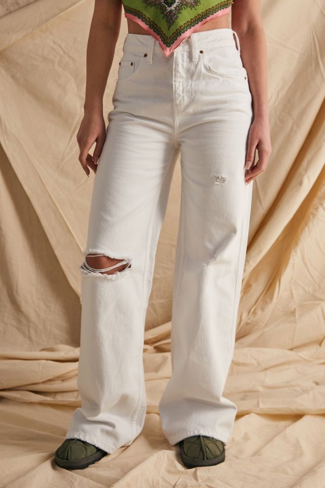 BDG White High Waist Ripped Puddle Jeans