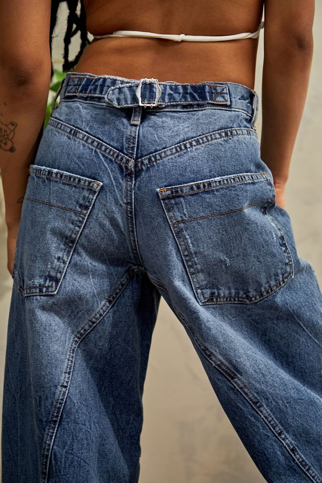 BDG Mid-Wash Engineered Cinch Back Logan Boyfriend Jeans #1
