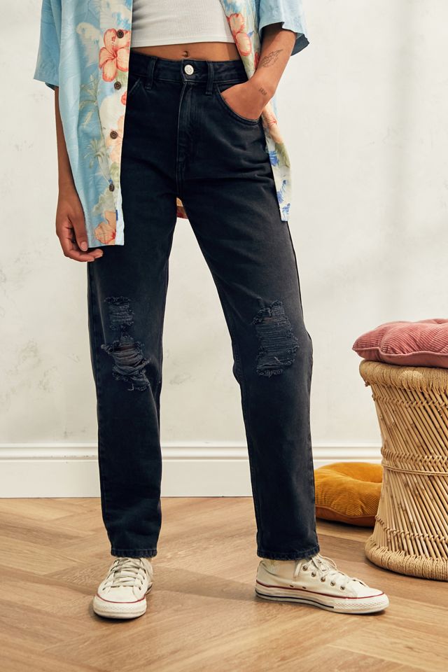 BDG Distressed Black High-Waist Mom Jeans