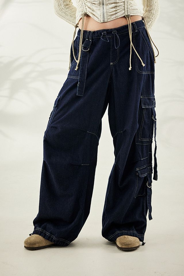 BDG Denim Strappy Baggy Cargo Pants - Blue Xs regular at Urban Outfitters