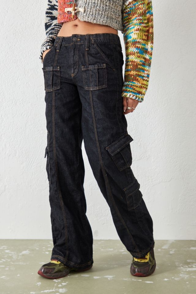 BDG Rinsed Black Denim Y2K Cargo Jeans