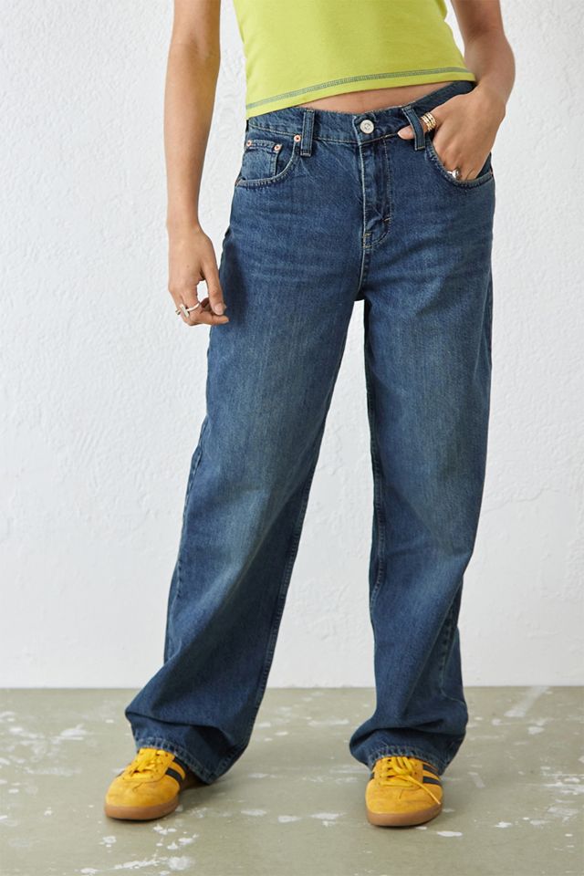 RYRJJ Womens Casual Boyfriend Barrel Jean Pants Wide Leg Mid Waist Cropped  Raw Hem Denim Pants Y2k Baggy Harem Jeans with Pockets(Light Blue,L)