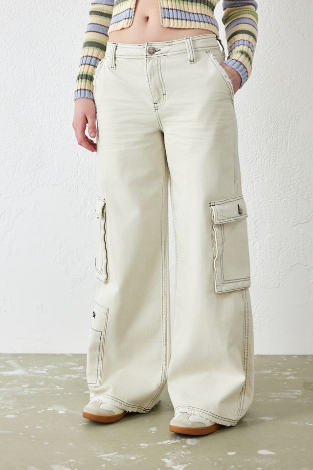 Brooke Low Rise Cargo Jeans with Bungee Hem - White - Closet Candy