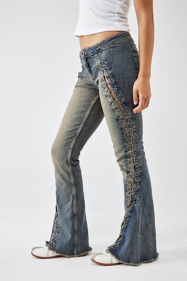 BDG Lace-Up Low-Rise Flared Jeans
