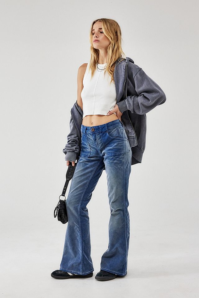 BDG Tiana Blue Corduroy Low-Rise Flare Jeans | Urban Outfitters UK