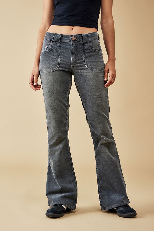 BDG Tiana Charcoal Corduroy Low-Rise Flare Jeans | Urban Outfitters UK