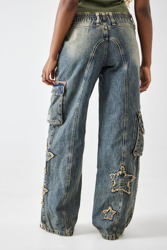 Jeans Cargo BDG Cyber Stone Teinté Appliqué Étoile Y2K #3