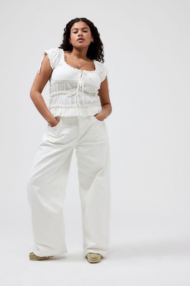 BDG Jaya Applique Denim Baggy White Jeans  #9
