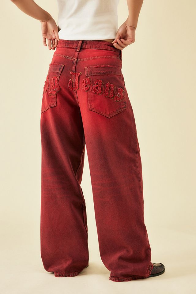 BDG Jaya Check Applique Baggy Red Jeans #3