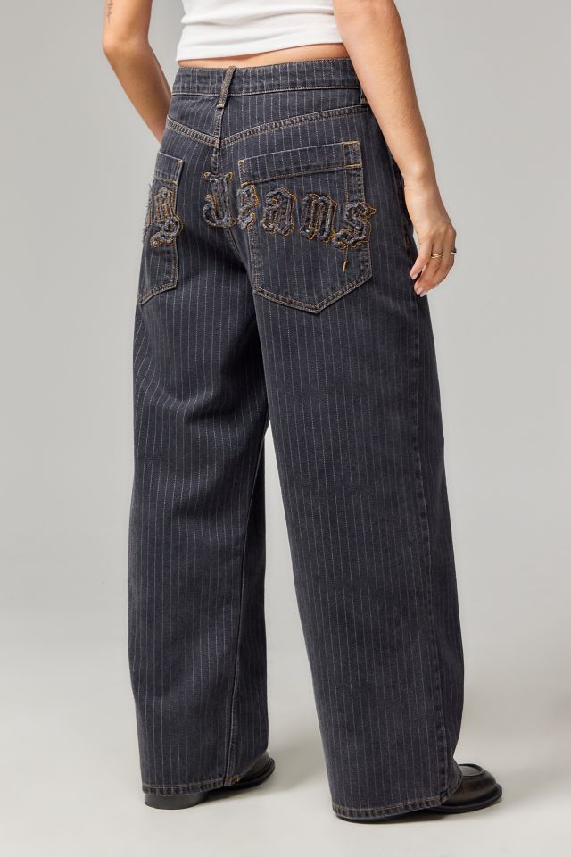 Jeans Baggy Jaya BDG a Righe con Applicazioni