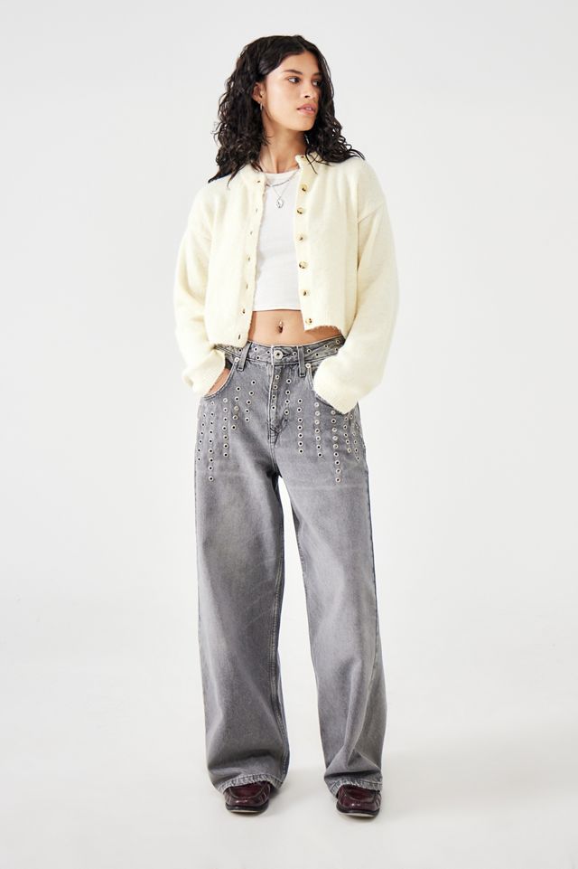 BDG Jaya Baggy Grey Eyelet Jeans | Urban Outfitters UK
