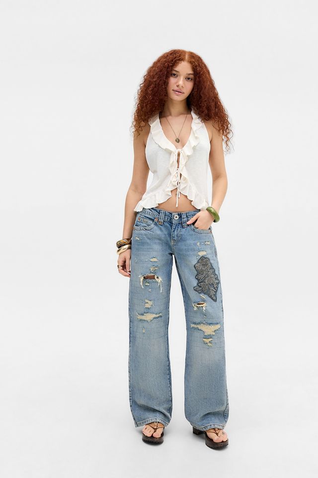 Jeans Lowrider BDG Kayla con Strappi e Riparazioni con Applicazioni #1