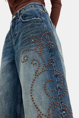 BDG Jaya Türkisfarbene Baggy-Jeans mit Nieten