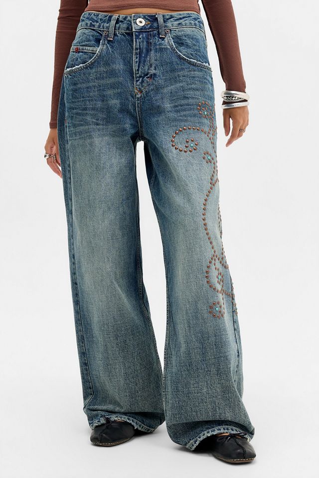 BDG Jaya Türkisfarbene Baggy-Jeans mit Nieten #2